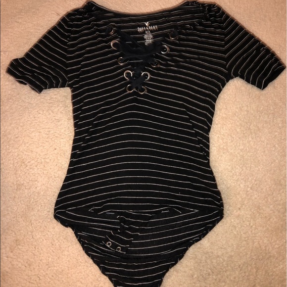 Black and white striped, ribbed bodysuit - Picture 1 of 3